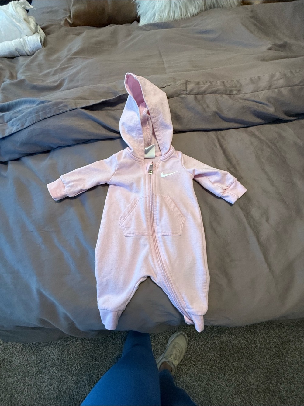 Nike Light Pink Hooded Baby One-Piece Footie